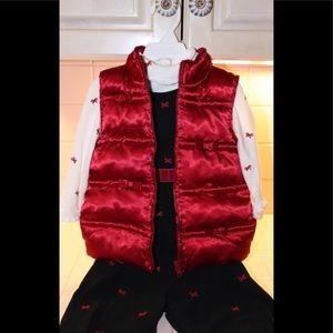 GYMBOREE CHANNEL QUILTED RED ZIPPERED PUFFER VEST WITH BOW TIES IS LIKE NEW